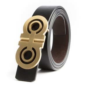Echain - Mens gg double g genuine black leather luxury alloy buckle belt