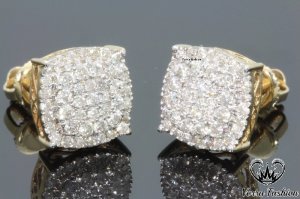 Mens Ladies Stud Earrings Round 1.26Ct.Diamond 18k Yellow Gold Plated 925 Silver