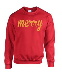 MERRY with Slimmer Gold Print Merry Christmas Unisex Crew Sweatshirt 1719