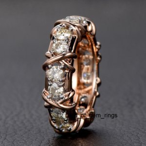 Moissanite Wedding Band!Anniversary Ring,14K Rose Gold,Unique Full Eternity Ring