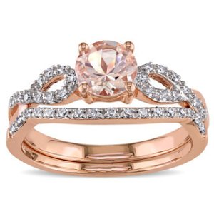 Morganite & Sim Diamond 14k Rose Gold Finish Solitaire With Accents Wedding Ring