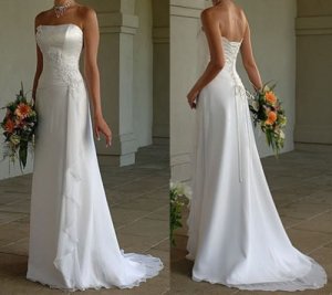 New Cheap White/Ivory Chiffon Wedding Bridal Dresses Stock Size6+8+10+12+14+16