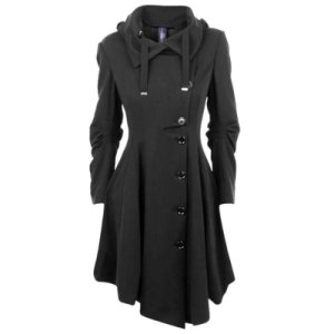 New Fashion Black Coat Stand Collar Long Sleeve Women Overcoat Elegant Single br