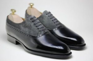 New Handmade men two tone leather shoes, Men black and gray formal shoes,