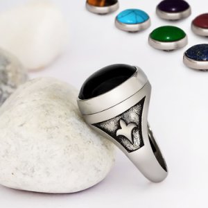 NEW Interchangeable Mens Ring Set with Multi-Gemstone in 925 Sterling Silver