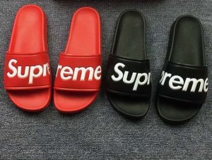 NEW Tops Supreme Red Black Slides Flip Flop Sandals Shoes Summer Beach Bape Men