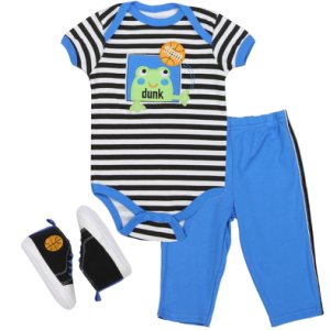 Newborn Boys Buster Brown 3-Piece Basketball Themed Romper, Pants, Shoes Set