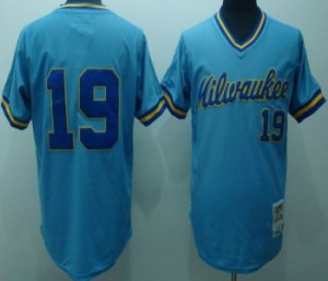 Number 19 Robin Yount Jerseys Milwaukee Brewers light blue t shirts