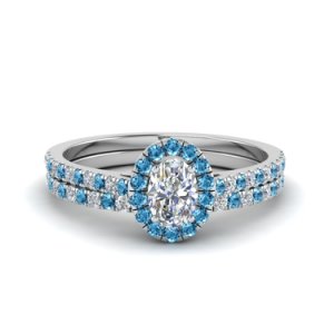 Oval Cut Sim Diamond & Blue Topaz 14k White Gold Finish Women's Bridal Ring