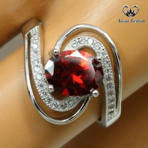 Oval Shape Red Garnet 14k White Gold Plated 925 Silver Promise Engagement Ring