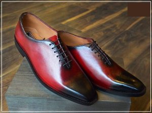 Oxford Burgundy Two Tone Shoes, Handmade Leather Formal Dress Shoes For Men
