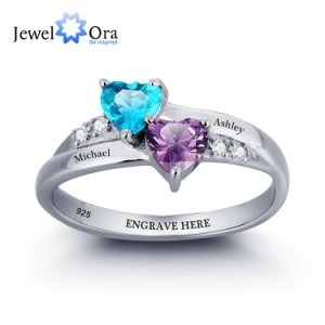 Personalized Birthstone 925 Sterling Silver Heart Ring