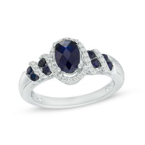 Pure 925 Sterling Silver 14k White Gold Plated Blue Sapphire Engagement Ring