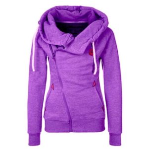Purple Women's Sports Personality Side Zipper Hooded Cardigan Sweater Jacket