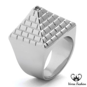 Vorra Fashion - Pyramid men's band ring 14k white gold plated pure 925 silver round cut diamond