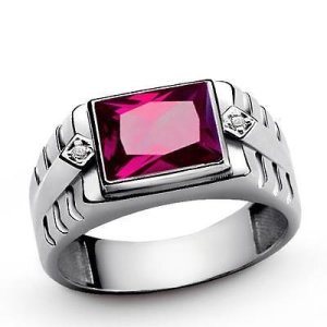 RED RUBY Men's Solid 925 Sterling Silver Ring with Extra DIAMOND Accents all sz