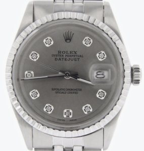 Rolex Datejust Mens Stainless Steel Watch Dark Silver Diamond Dial Jubilee Band