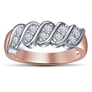 Rose Gold Plated Simulated Diamond Engagement Band Ring In 925 Sterling Silver