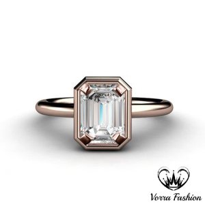 Rose Gold Plated Solid Sterling Silver Rectangular Shape Diamond Solitaire Ring
