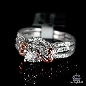 Round Cut Sim Diamond Bridal Set 10K White Gold Plated Engagement Wedding Rings