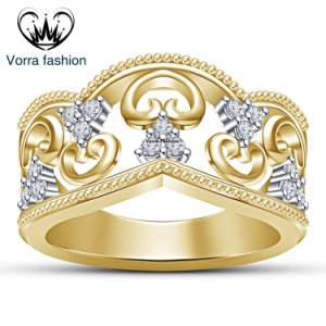 Round Sim Diamond 14K Yellow Gold Finish Pure 925 Silver Women's Engagement Ring