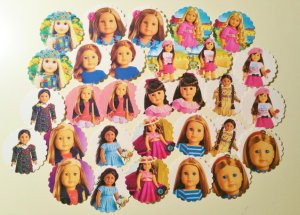 Set of 30- 1.5  AMERICAN GIRL DOLLS Mix ADHESIVE STICKERS for Cupcake Toppers