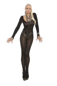 SHEER LONG SLEEVE BODY STOCKING CROTCHLESS BODYSTOCKING Size OS & QN