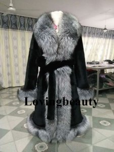 Silver Fox Fur Collar Trim Black Rabbit Fur Full Length Buffalo/Coat/Mink Coat