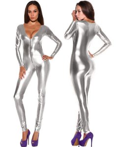 SILVER SHINY METALLIC BODY SUIT CATSUIT COSTUMES HALLOWEEN COSPLAY SUIT S002