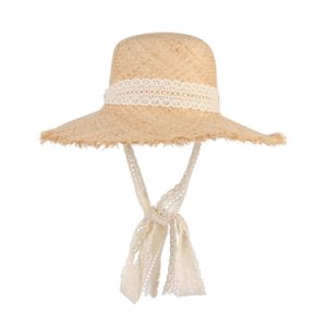 Simple Hats Large Raffia Straw Lace Ribbon Lace-Up Beach Caps Panama Sun Summer