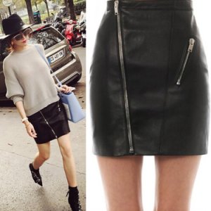 Skirt For Women PU Leather High Waist Zipper Short Mini Skirt Elegant Ladies