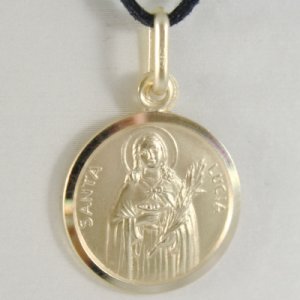 SOLID 18K YELLOW GOLD HOLY ST SAINT SANTA LUCIA LUCY ROUND MEDAL MADE IN ITALY