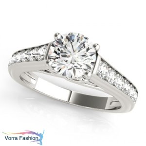 Solitaire With Accents Ring Round Cut Sim Diamond 925 Silver White Gold Plated