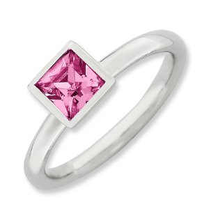 Sterling 925 Silver 14k White Gold Finish Princess Pink Sapphire Solitaire Ring