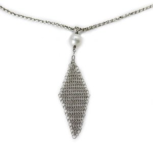 Tiffany & Co Silver Peretti Pearl Mesh Dangling Necklace Pendant Velvet 16″