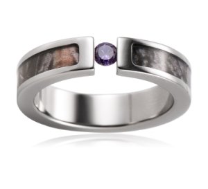 Titanium Purple CZ stone inlaid Brown Tree Camo Engagement Ring Outdoor Hunting