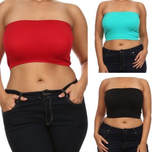 Trendy Plus Size Soft Seamless Bandeau Tube Top Queen Size Black Red White 1x-3x