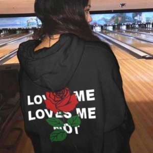 Warm Thicker Sexy Love Me Letter Print Rose Hoodies Women Hooded Drop shoulder L
