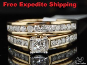Wedding Bridal Ring Set W/ Free Shipp Diamond 18k Yellow Gold Plated 925 Silver