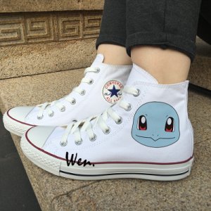 White Canvas Shoes Anime Pokemon Squirtle Design Men Women Converse All Star