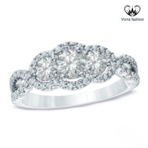 Vorra Fashion - White gold over 925 sterling silver round cut diamond three stone wedding ring