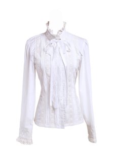 White Stand-up Collar Lace Ruffle Cravat Retro Victorian Lolita Shirt Blouse