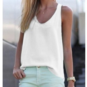White Summer Girl Sleeveless Chiffon Blouses Ladies Casual Off Shoulder Camisole