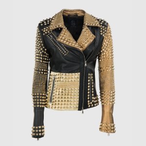 Woman Philipp Plein Multicolor Full Golden Studded Leather jacket (BestSale)