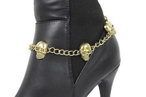 Women Boot Bracelet Gold Metal Chain Shoe Bling Skeleton Skull Charms Halloween