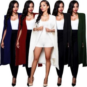 Women Fashion Cape Cardigan Blazer Plus Size Loose Long Cloak Jacket Trench Coat