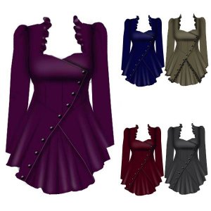 Women Fashion Casual Long Sleeved Gothic Square Neck Button Up Irregular Tops
