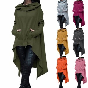 Women Fashion Draw Cord Coat Long Sleeve Loose Casual Poncho Coat Hoodies Gray