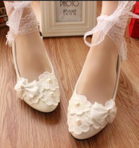 Women Ribbon Style Bridal Ballet Flats/Wedding Flat Shoes with Lace Ankel Straps