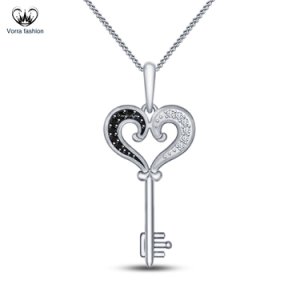 Vorra Fashion - Women's heart shape key pendants w/ chain 14k white gold plated pure 925 silver
